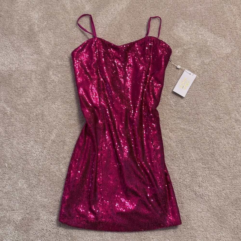 Torn by Ronny Kobo Lindsay Dress Hot Pink Sequin Mini Dress NWT Size M